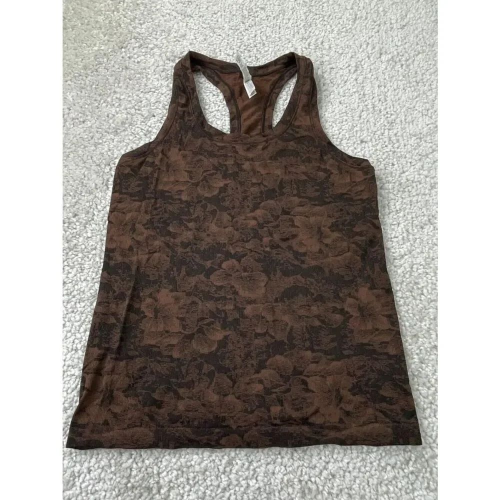 Athleta Momentum Floral Seamless Racerback Tank Mohogany Brown Womens Large